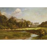 John W. Green, oil on canvas, River landscape with town beyond, signed and dated '97, 29 x 39cm