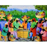 Le Franc (Haitian School), oil on canvas, Market scene with refreshment cart, signed, 99 x 124cm