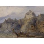 François Louis Thomas Francia (1772–1839), watercolour, Coastal scene with figures, shipping and