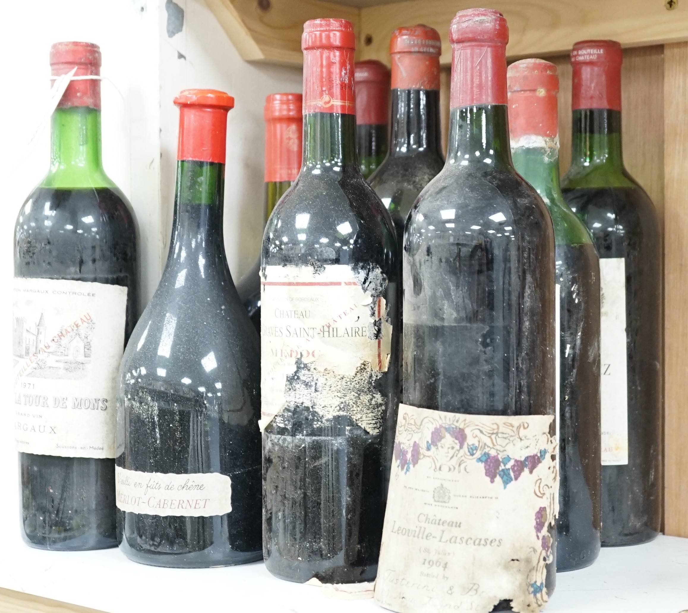 10 bottles of Claret to include Chateau La Tour Margaux 1971, Les Terrasses Occitanes Fitou 2003,