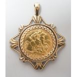 A Queen Elizabeth II 1982 gold half sovereign, in 9ct gold pendant mount, 7.7 grams.