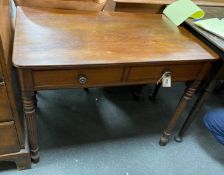 A Victorian mahogany two drawer side table in the Manner of Gillows, width 88cm, depth 52cm,