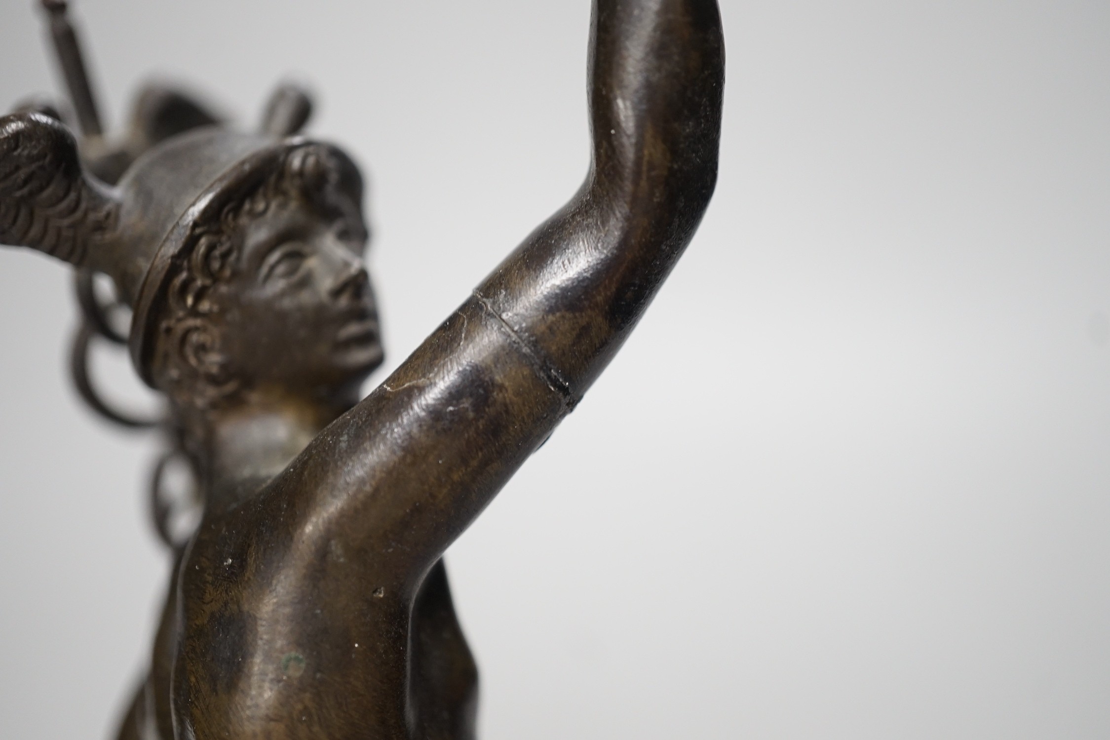 A bronze figure of Mercury on a graduated marble plinth. 33cm tall - Image 7 of 7