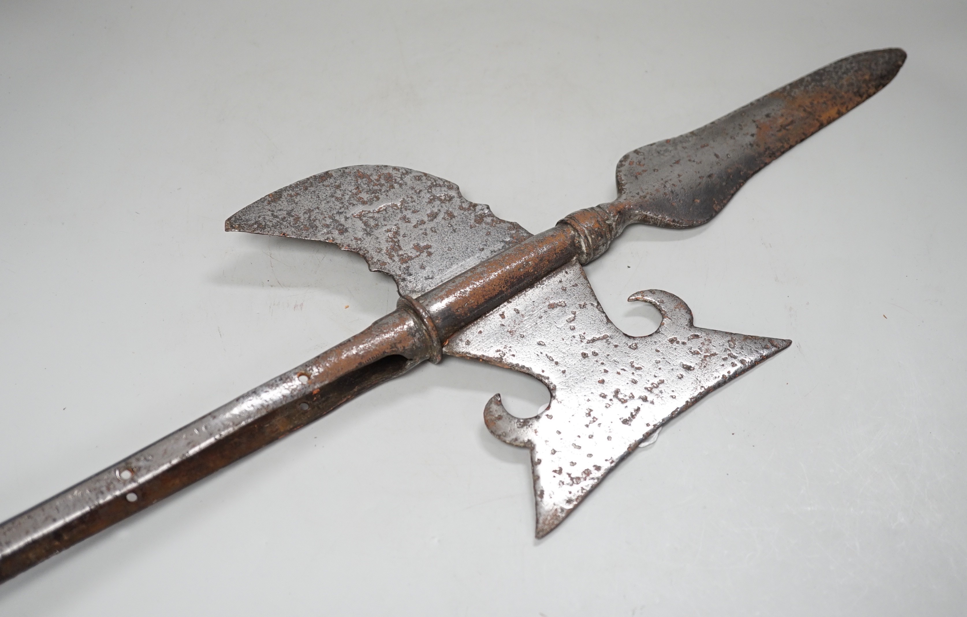 A steel halberd head, stamped Rodgers, 64.5cm