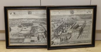 Harris after Badeslade, two engravings, Views of Boughton Court and Wierton, 35 x 42cm