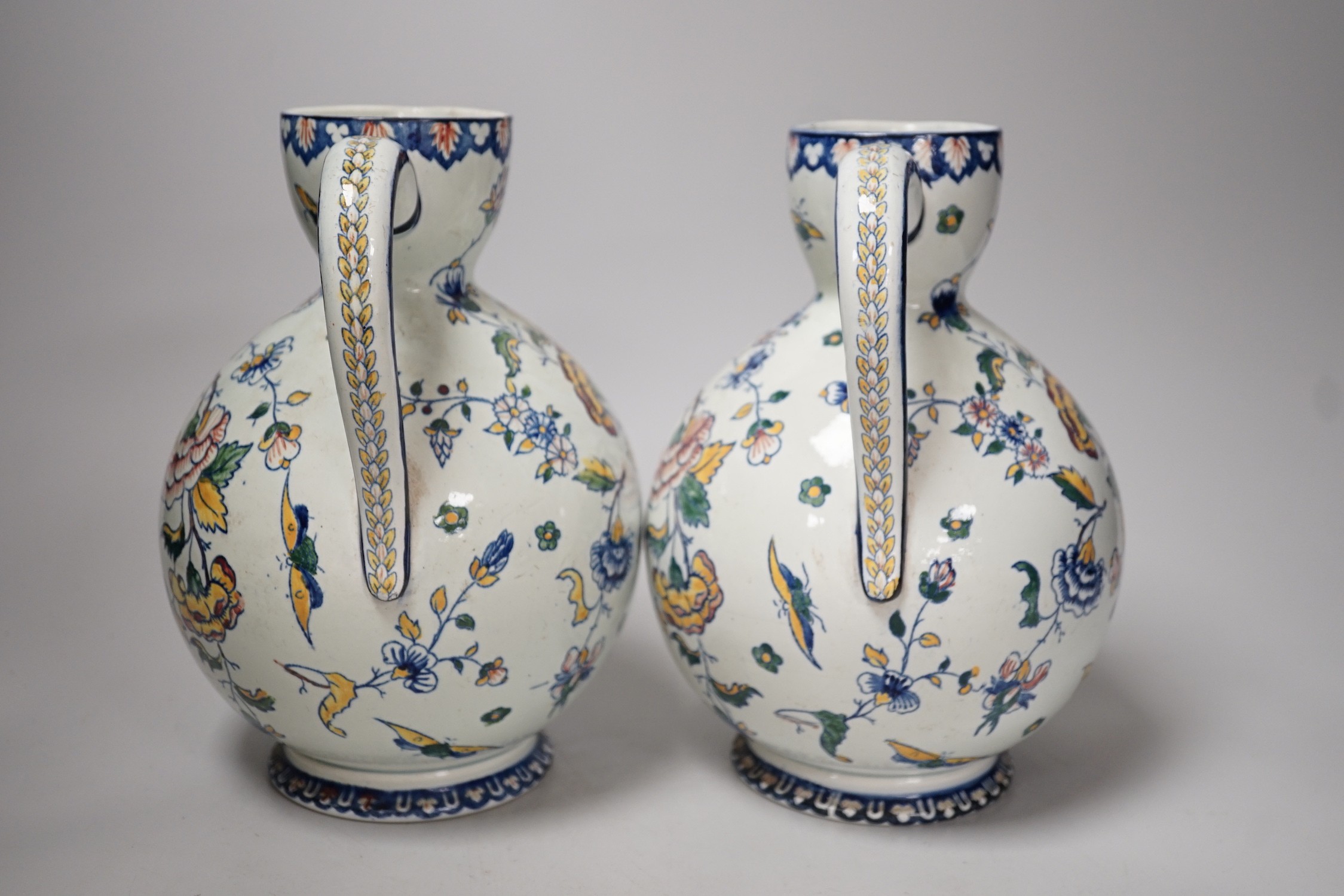 Pair of 19th/20thC French Gien Pottery ewers, Gien mark to base of both, height 22cm - Image 4 of 9