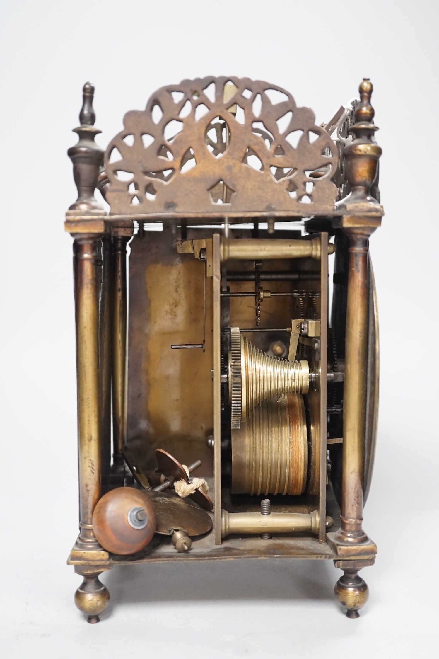 A 17th century and later brass lantern clock, fusee movement - Image 2 of 3