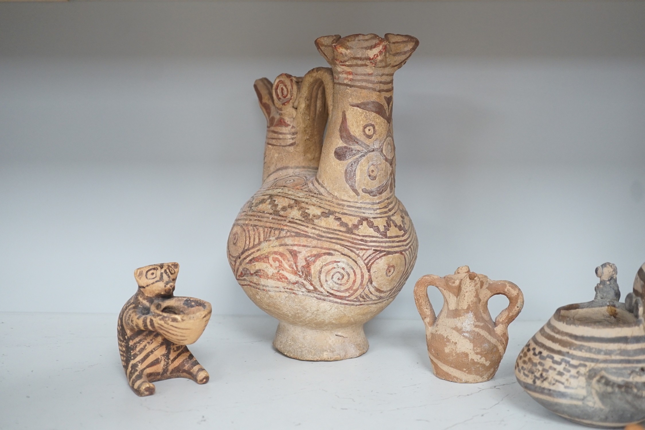 A selection of early Pre-Colombian, and other ceramics, to include an unusual vessel. Tallest 26cm - Image 2 of 9