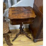A 19th century French mahogany tripod work table, width 46cm, depth 38cm, height 77cm