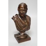 An early 20th century bronze bust of Voltaire, 24cm