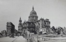 Sir Henry Rushbury (1889-1968), etching, St Paul's Cathedral 1942, signed in pencil, 25 x 37.5cm,
