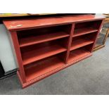 A Victorian style painted open bookcase, length 190cm, depth 40cm, height 99cm