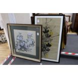 After Qi Baishi, woodblock print, Flowers and a Chinese painting of blue hibiscus, signed, 56 x 54cm
