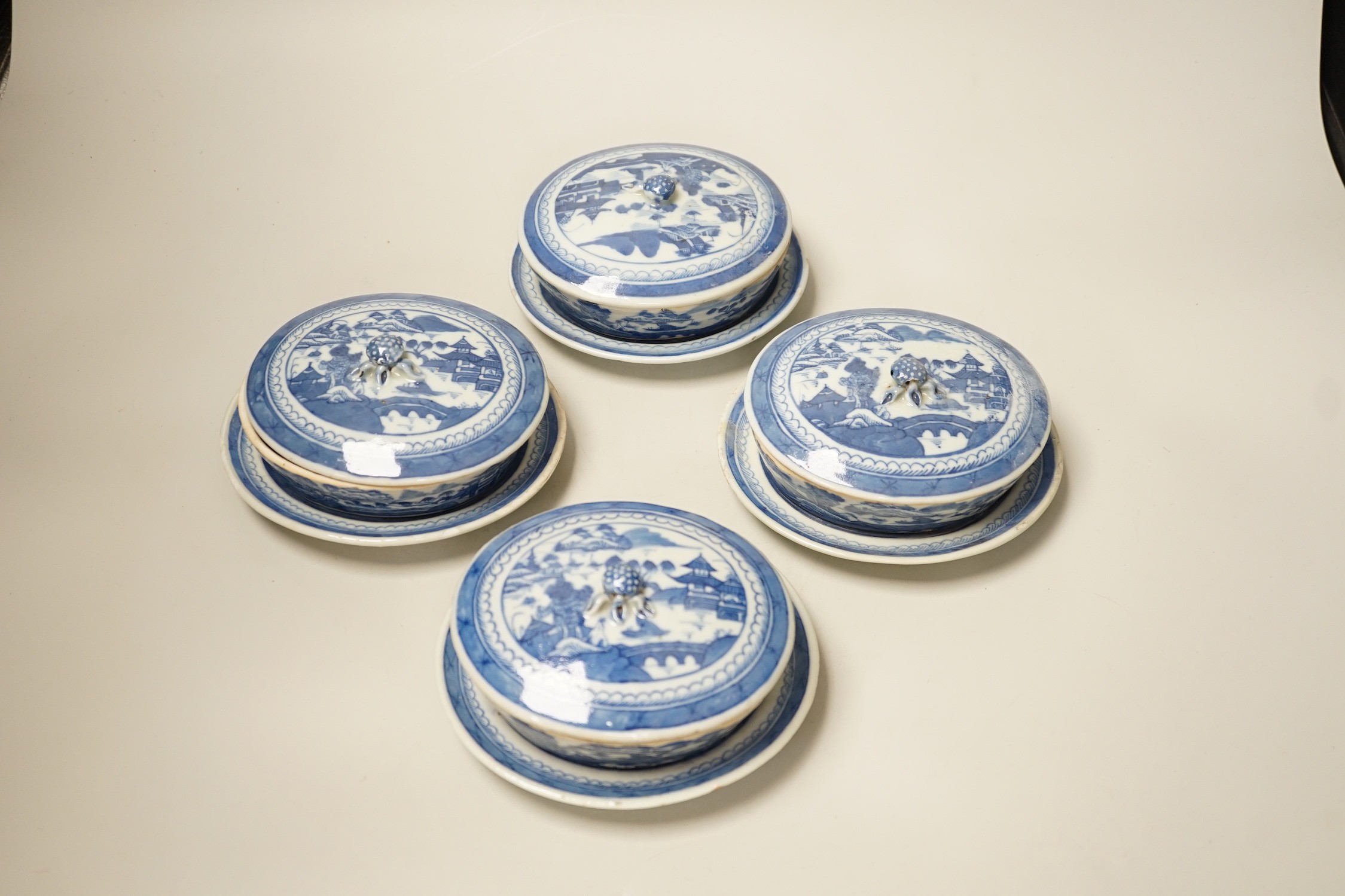 A set of four Chinese Export sauce tureens on stands, early 19th century. 7.5cm tall - Image 2 of 7