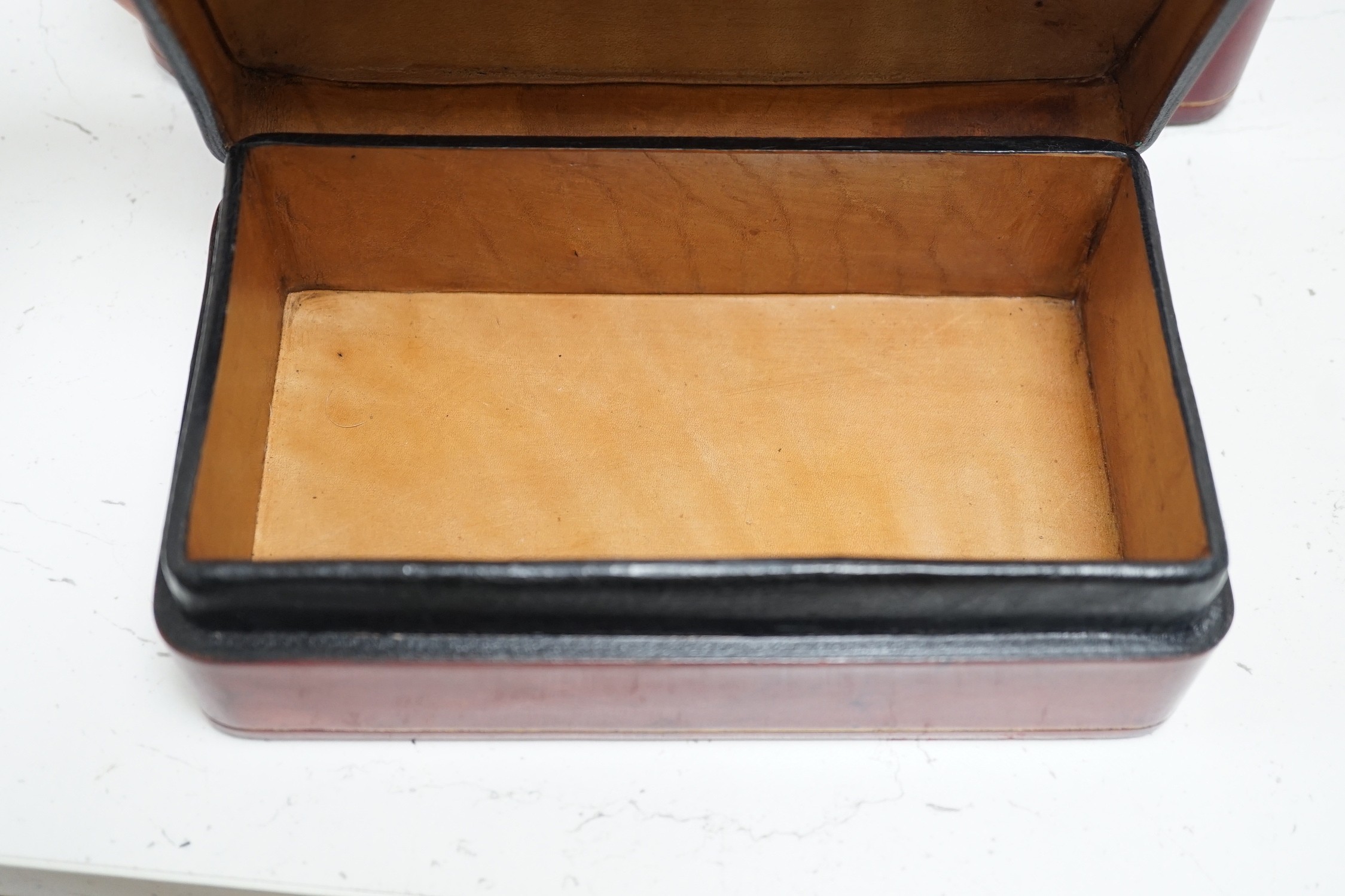 Two red leather boxes, Largest 26.5 cm wide - Image 2 of 2