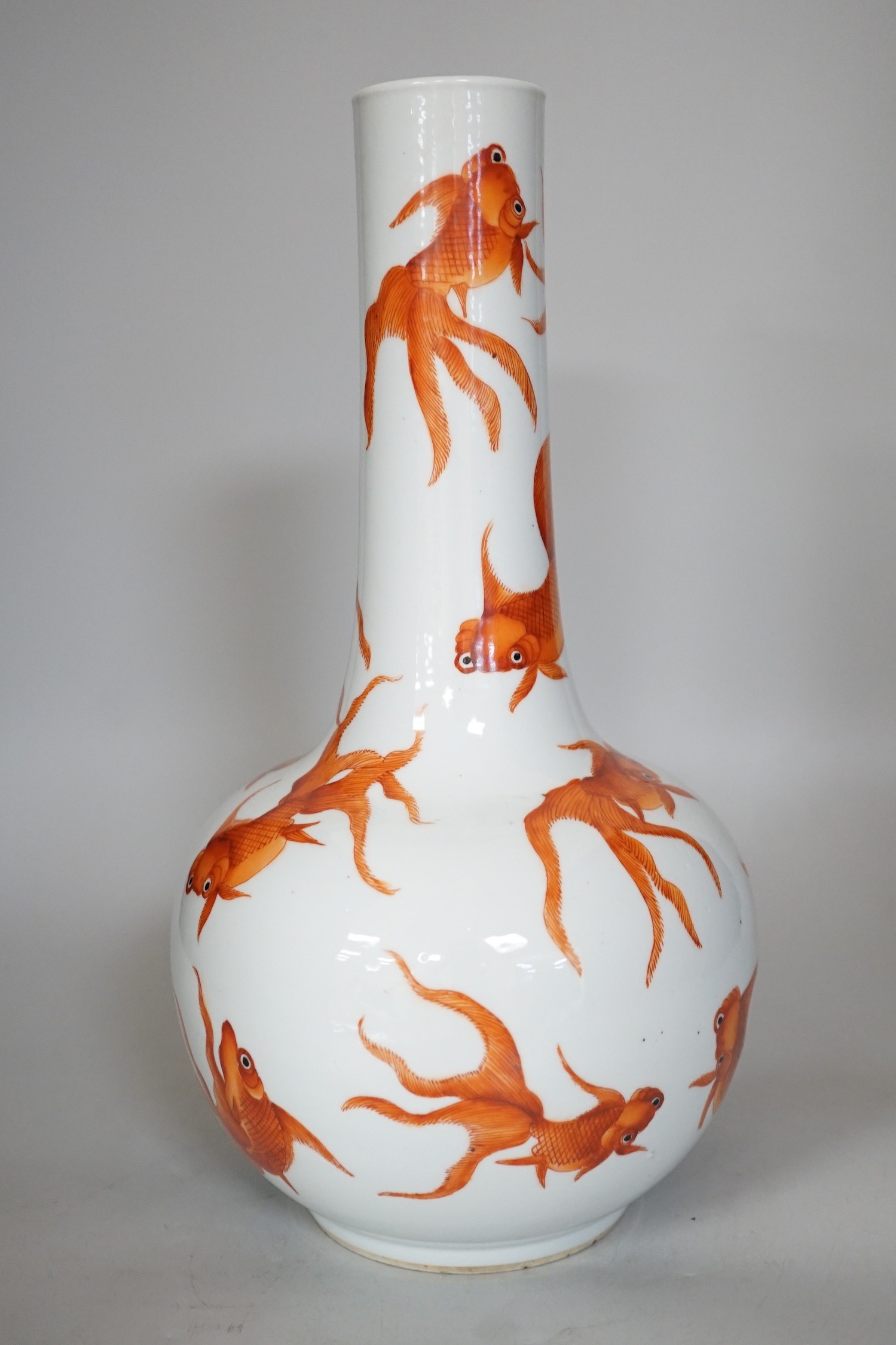 A Chinese iron red enamelled goldfish bottle vase. 35cm tall - Image 3 of 4