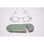 A 19th century shagreen spectacle case and spectacles