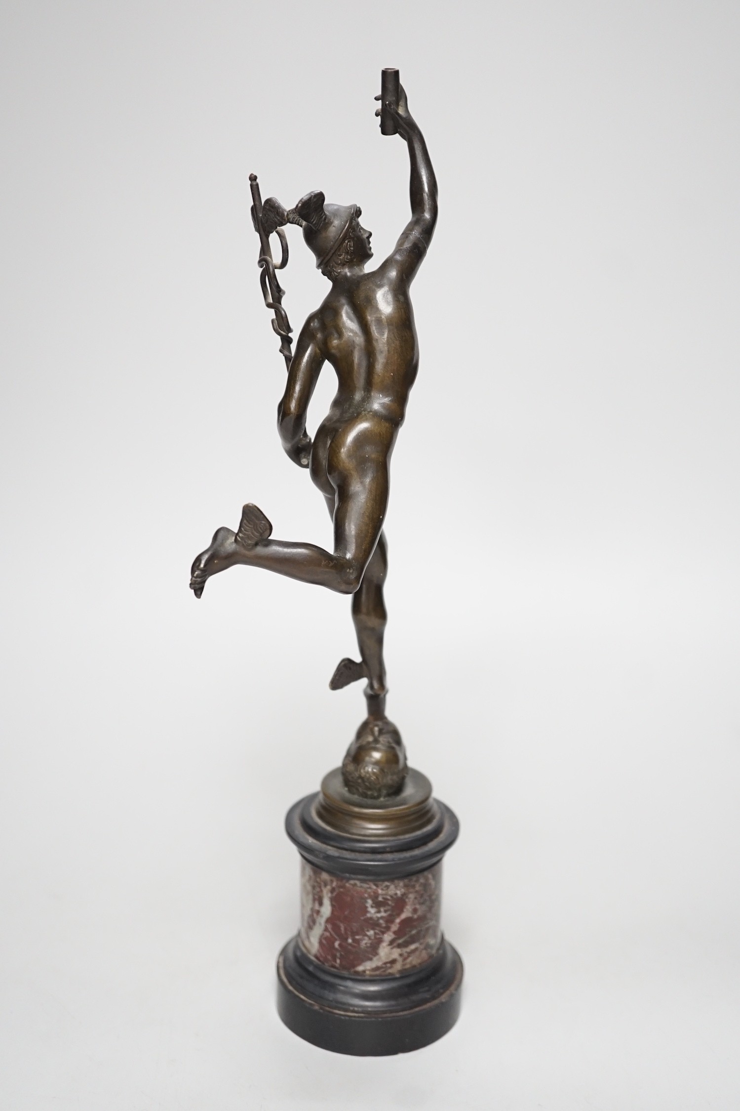 A bronze figure of Mercury on a graduated marble plinth. 33cm tall - Image 5 of 7