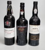 Three bottles of 750ml port, to include Taylor’s, Cockburn’s, Dow’s