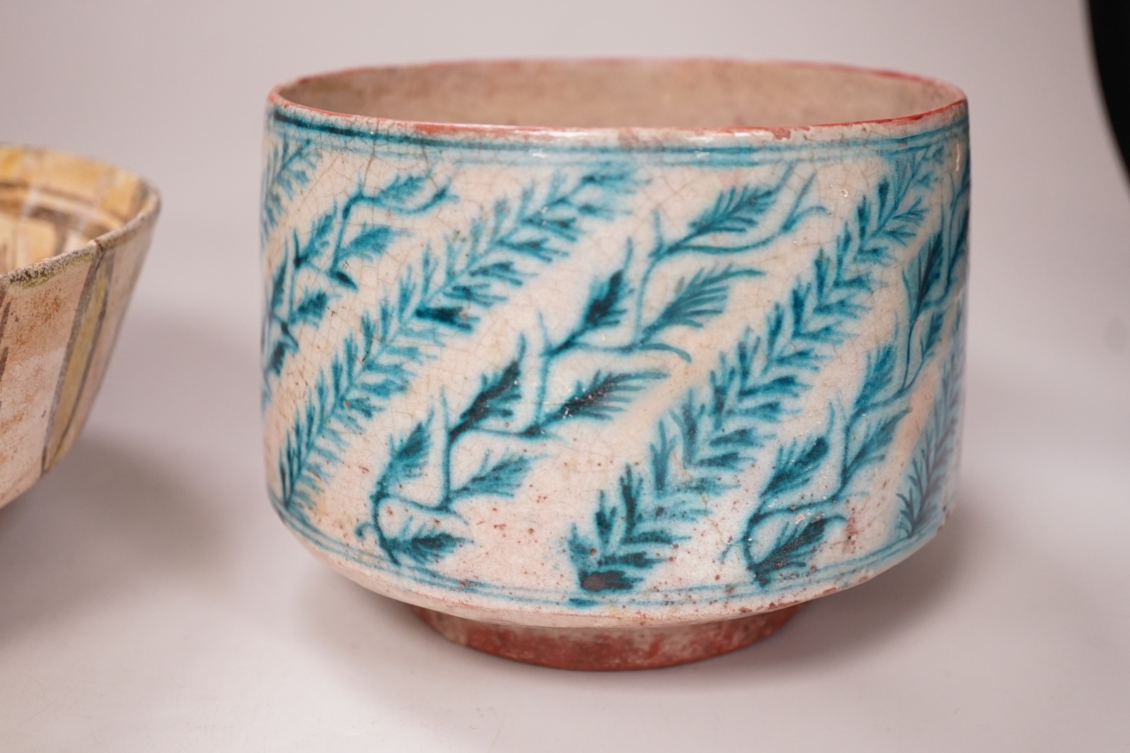 An Islamic Persian bowl with turquoise blue leaf design, 15cm diameter, together with a section of - Image 4 of 7