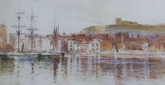 English School, watercolour, Harbour scene, indistinctly signed, 29 x 54cm