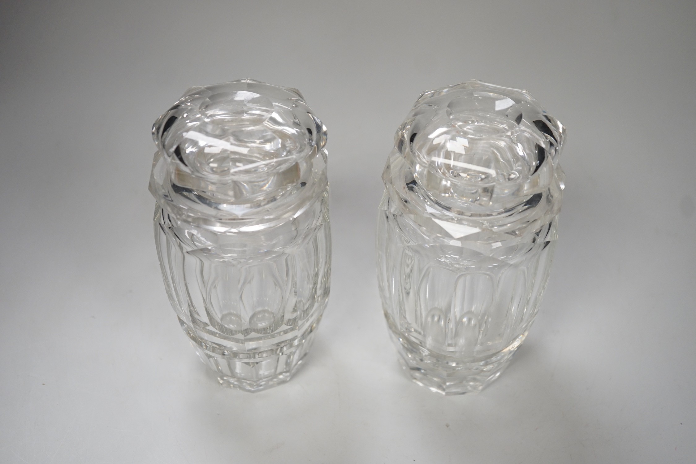 A pair of late 19th century Bohemian panel cut glass pickle jars. 15cm tall - Image 2 of 4