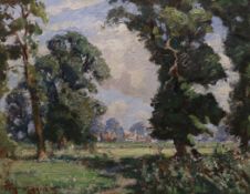 Roy W. Armes , oil on canvas, Wooded landscape possibly Epsom, signed, 39 x 49cm