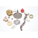 A selection of various Oriental items, including Chinese hardstone carvings, Japanese cast bronze