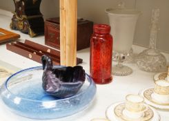 A Sowerby's type pressed glass swan and other glassware, (6) largest 32cm diameter