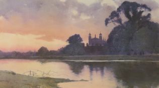 Carleton Grant (1860-1930), View of The Thames and Eton College Chapel at sunset, signed and