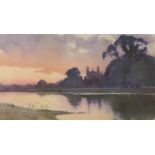 Carleton Grant (1860-1930), View of The Thames and Eton College Chapel at sunset, signed and