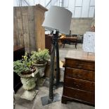 A pair of Oka column standard lamps and shades, height including shades 170cm