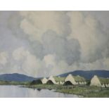 Paul Henry, colour print, Connemara Cottages, signed in pencil, 45 x 54cm