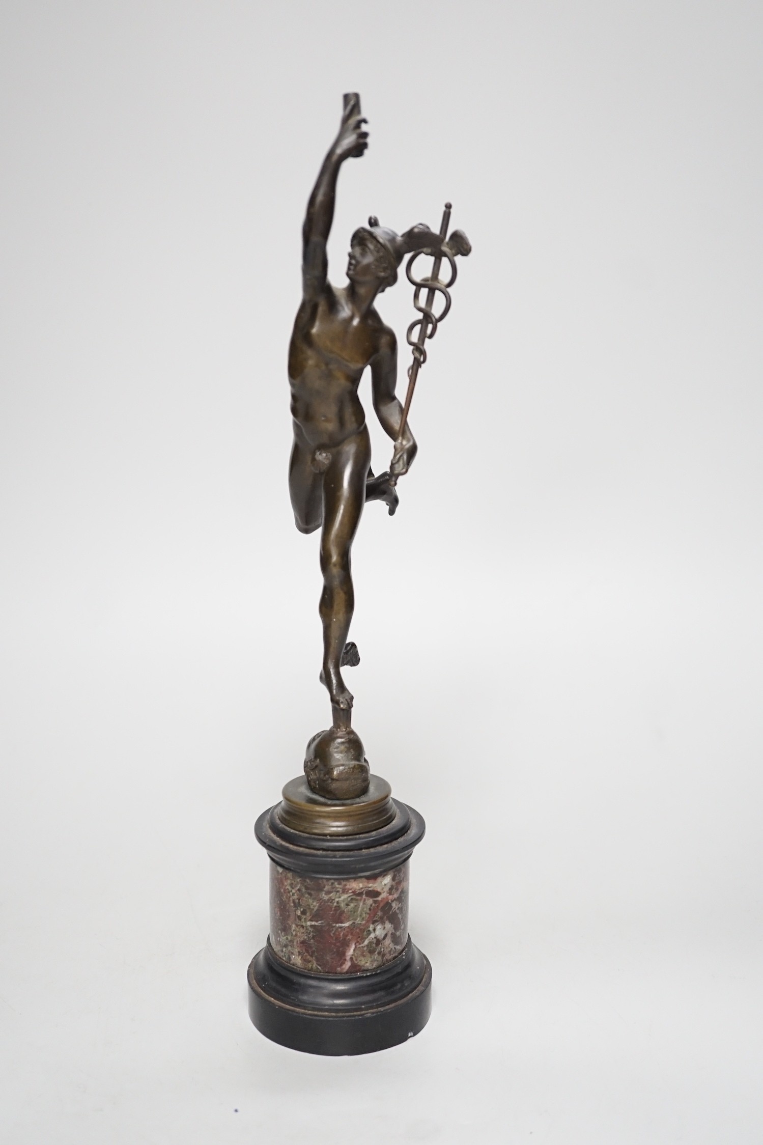 A bronze figure of Mercury on a graduated marble plinth. 33cm tall - Image 2 of 7