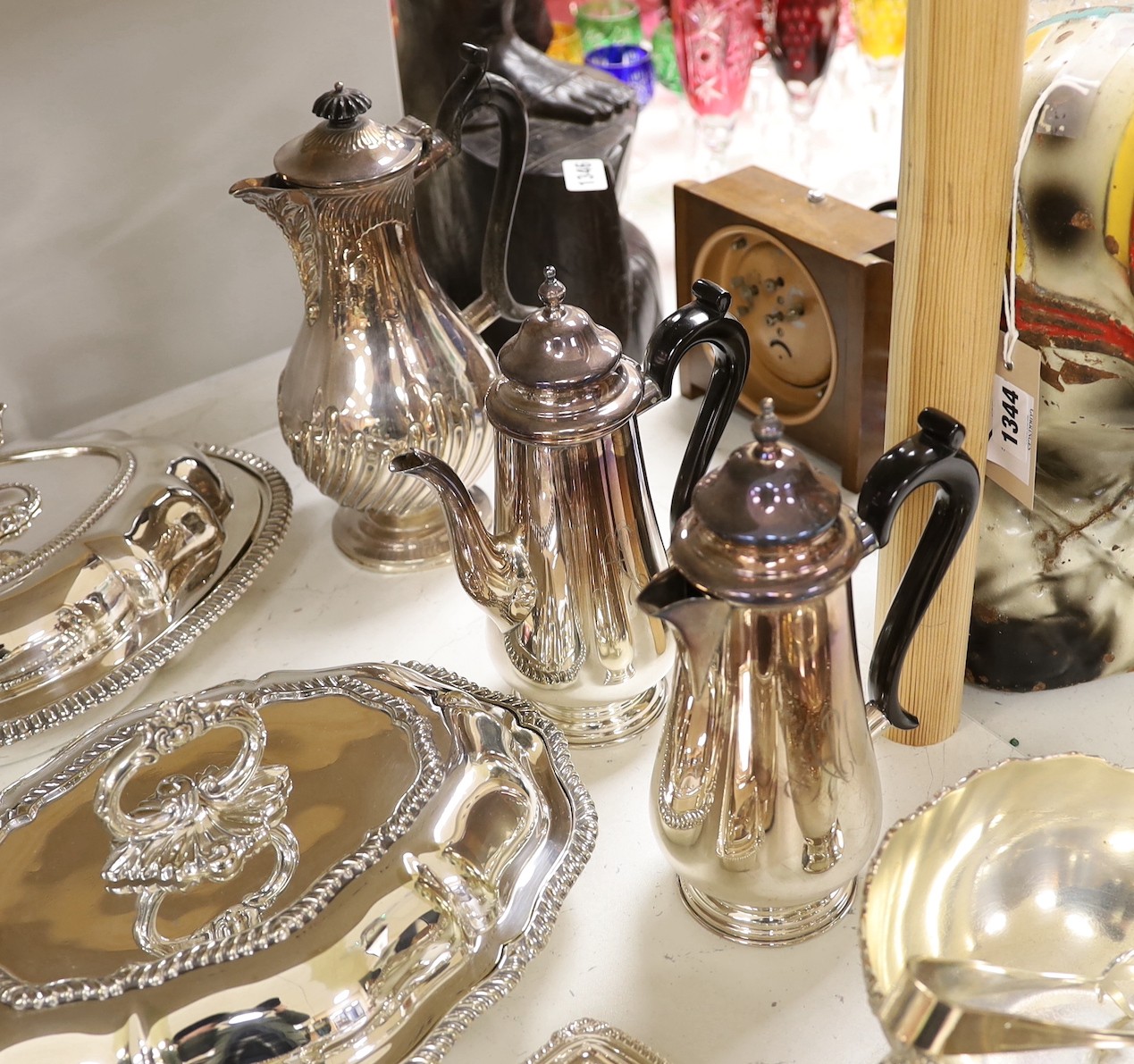 A large quantity of plated wares including two entree dishes and covers, a three-piece tea set etc. - Image 5 of 5