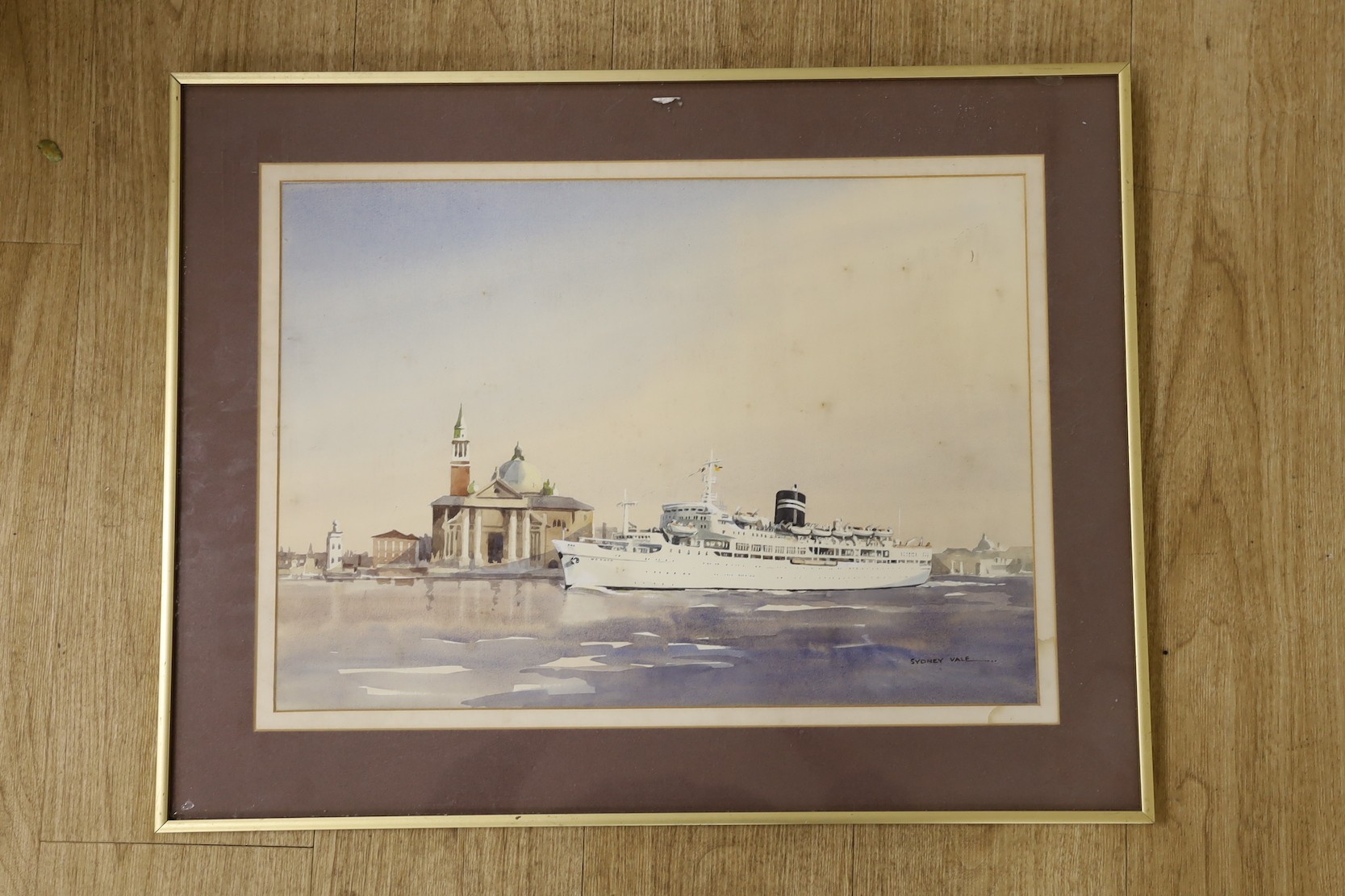 Sydney Vale (1916-1991), watercolour, Liner in harbour, signed, 36 x 50cm - Image 2 of 2