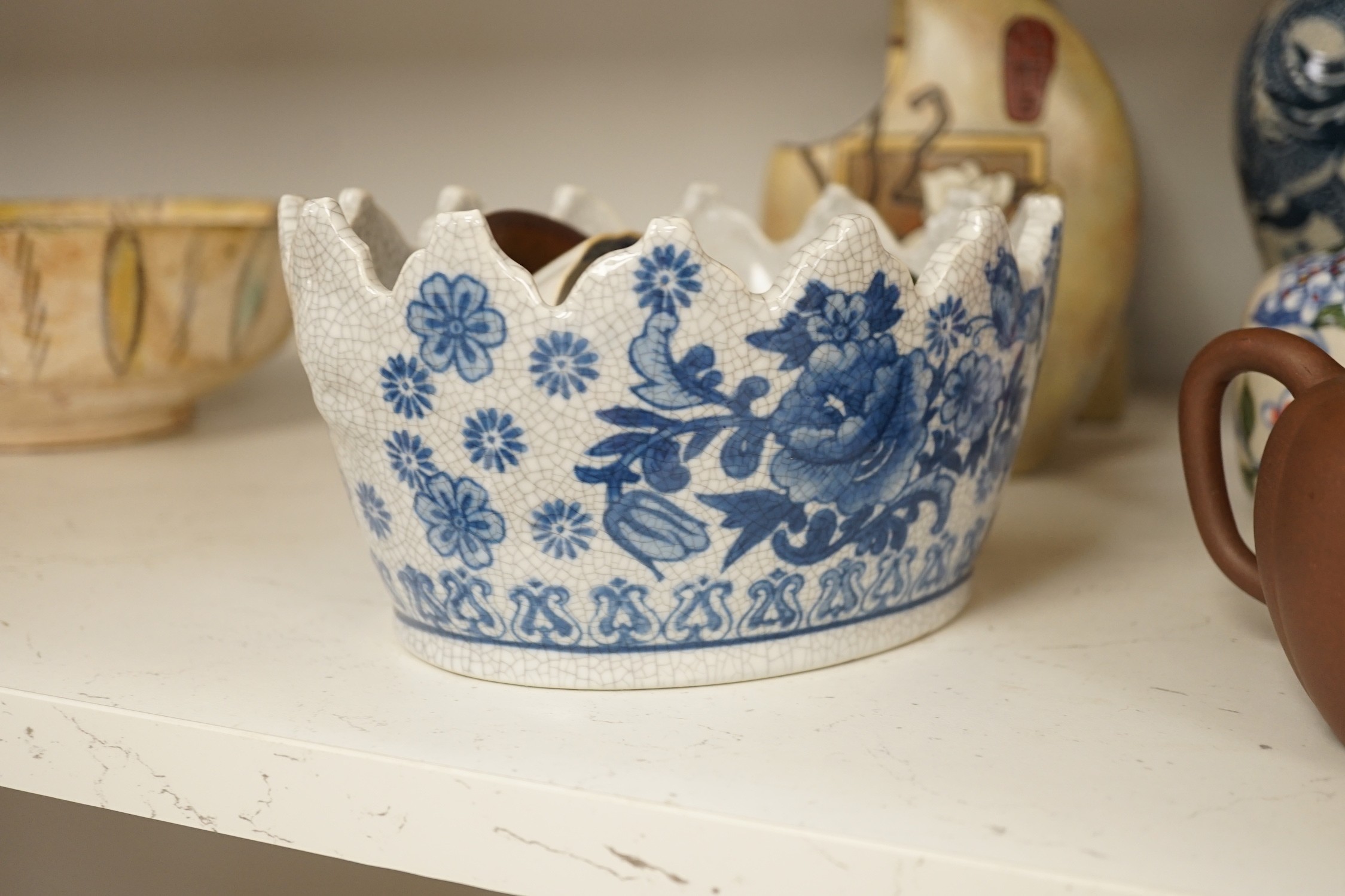 A Chinese blue and white dragon crackle glaze vase, together with a group of Chinese and Oriental - Image 4 of 10