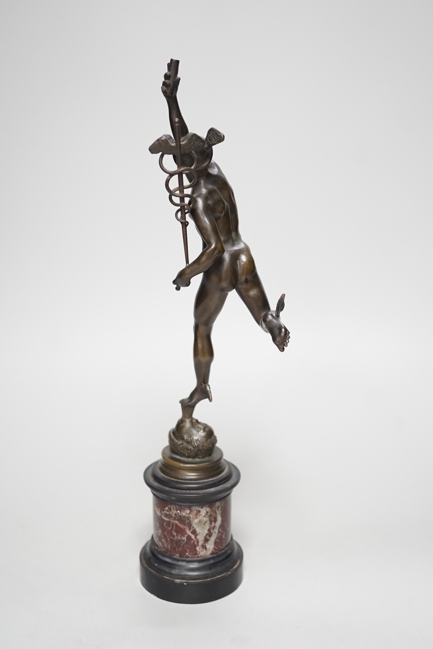 A bronze figure of Mercury on a graduated marble plinth. 33cm tall - Image 4 of 7