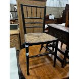 A 19th century ebonised beech rush seat Sussex style chair, width 41cm, height 83cm