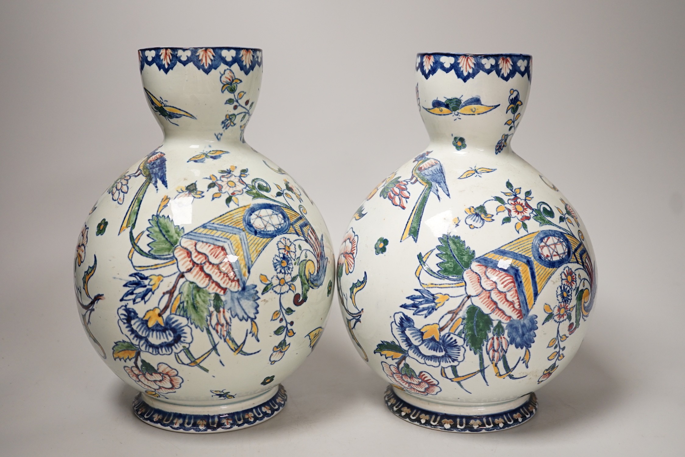 Pair of 19th/20thC French Gien Pottery ewers, Gien mark to base of both, height 22cm - Image 2 of 9