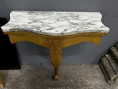 A Victorian style carved giltwood marble topped serpentine console table, width 84cm, depth 44cm,