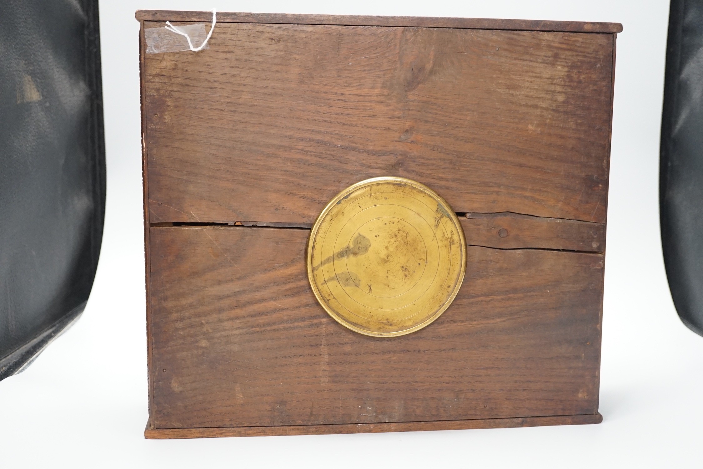 A late 19th century / early 20th century folk art carved oak cased clock, decorated with hanging - Image 6 of 7