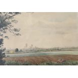 Frank Galsworthy (1863-1959), watercolour, View of a cathedral town, signed and dated 1931, 38 x