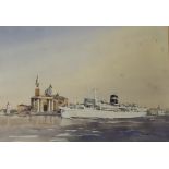 Sydney Vale (1916-1991), watercolour, Liner in harbour, signed, 36 x 50cm