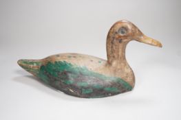 A 19th century painted decoy duck. 31cm long