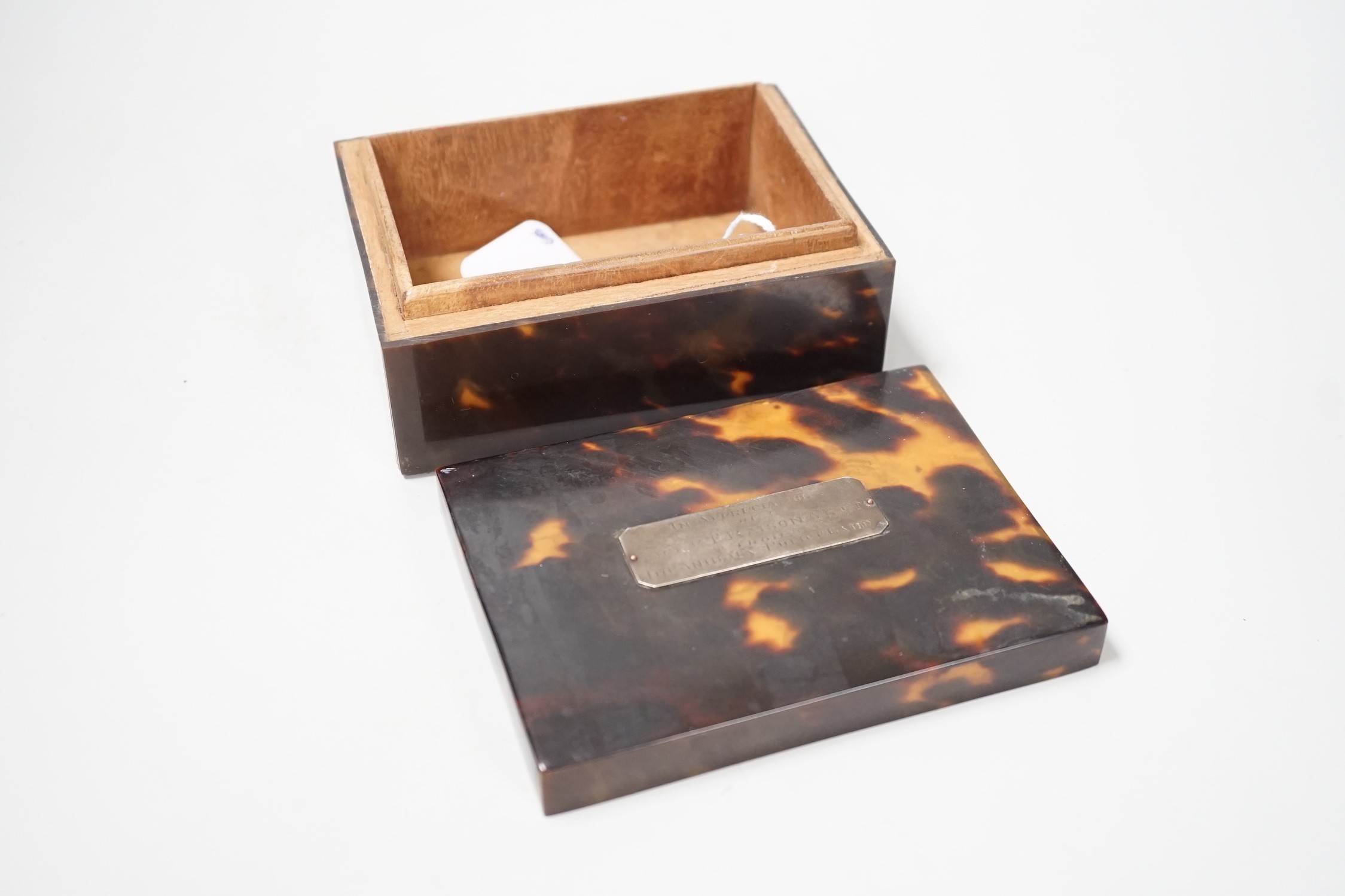A silver-mounted tortoiseshell box, inscribed ‘In Appreciation of Capt C.E. Raison A.R.C.M. From the - Image 3 of 3
