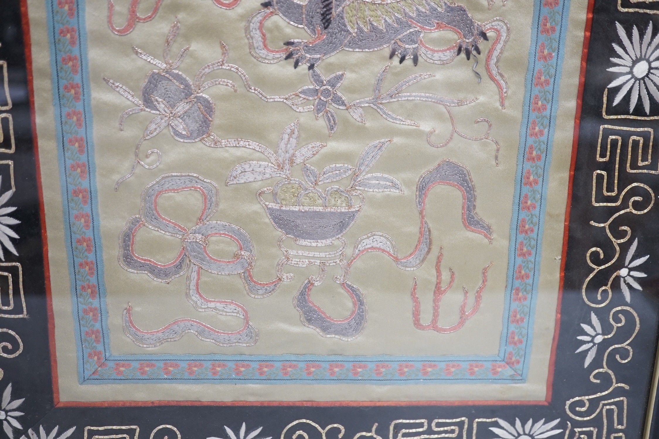 A framed Chinese dragon silk panel. 64 x 34cm - Image 6 of 6