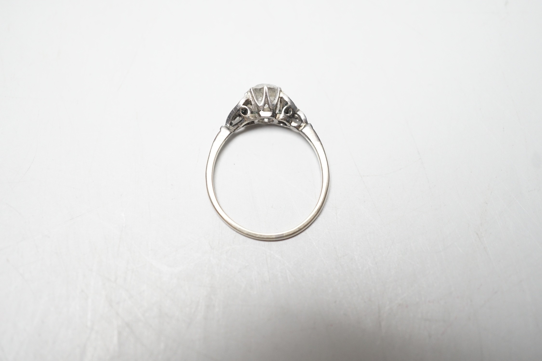 An 18ct white metal and single stone diamond ring, with diamond chip set shoulders, the stone - Image 4 of 4