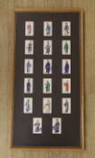 19th century Chinese School, seventeen gouaches on pith paper, Figure studies, 9 x 4.5cm, framed