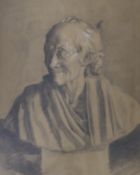 19th century English School, charcoal and chalk on brown paper, Study of a marble bust, 65 x 54cm